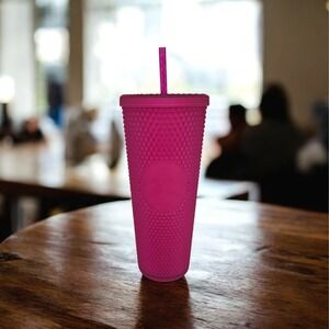 Starbucks Tumbler 24 oz Studded Pink Venti Reusable Cup With Straw Cold Coffee